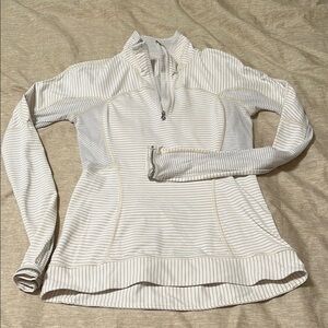 Lululemon Striped White and Gray Quarter-Zip Pullover